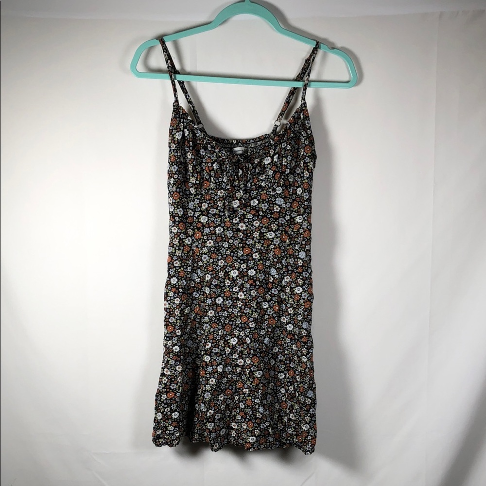 Hollister Floral‎ Babydoll Spaghetti-Strap Mini Dress in Black and Brown